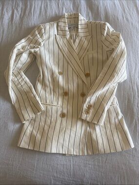 Derek Lam 10 Crosby Striped Cream Double-Breasted Blazer Jacket